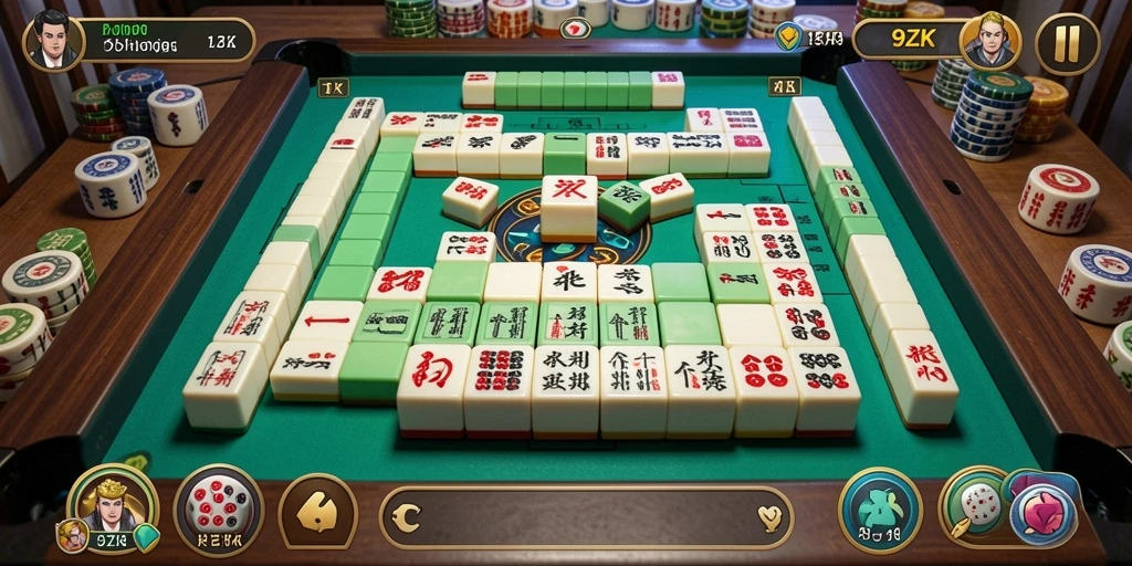 Screenshot gameplay dari 9ZK menampilkan tahapan permainan Mahjong yang seru.