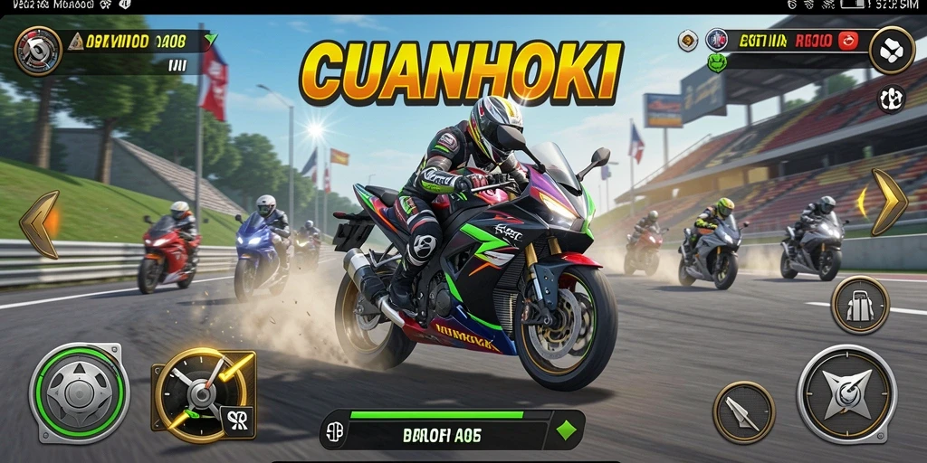 Tampilan gameplay seru dalam balapan motor CUANHOKI.