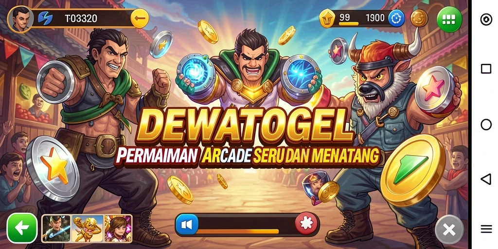 Tangkapan layar utama DEWATOGEL menampilkan aksi gameplay Arcade yang seru.
