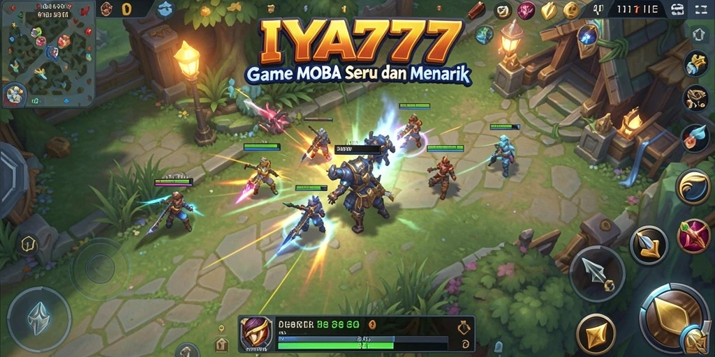 Screenshot gameplay menunjukkan pertempuran seru antar tim di arena.