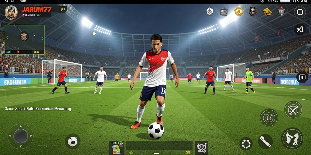 Tampilan gameplay mendebarkan dalam JARUM77 dengan suasana lapangan sepak bola.