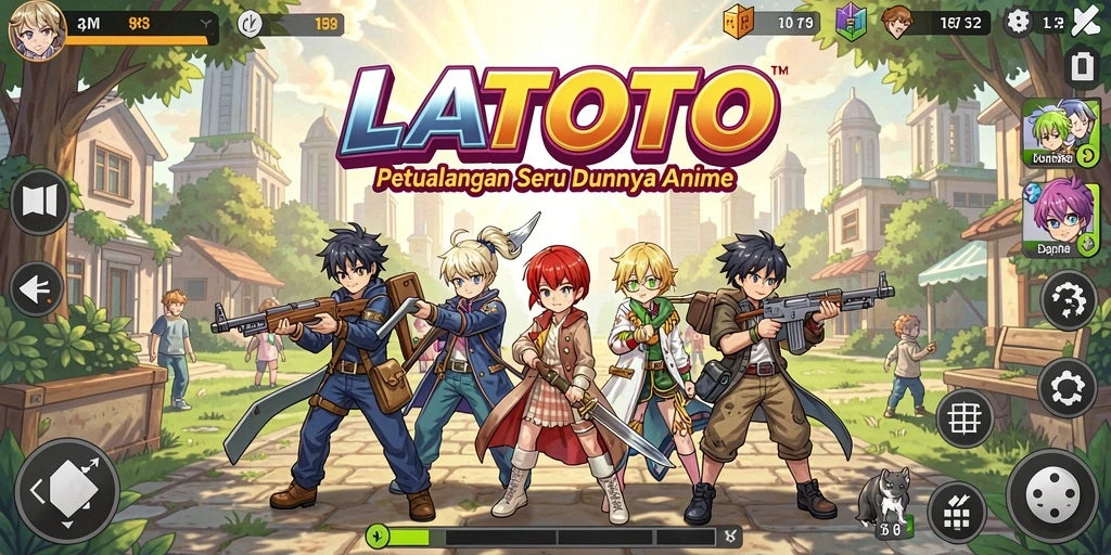 Tampilan gameplay LATOTO yang penuh warna dan karakter Anime yang menarik.