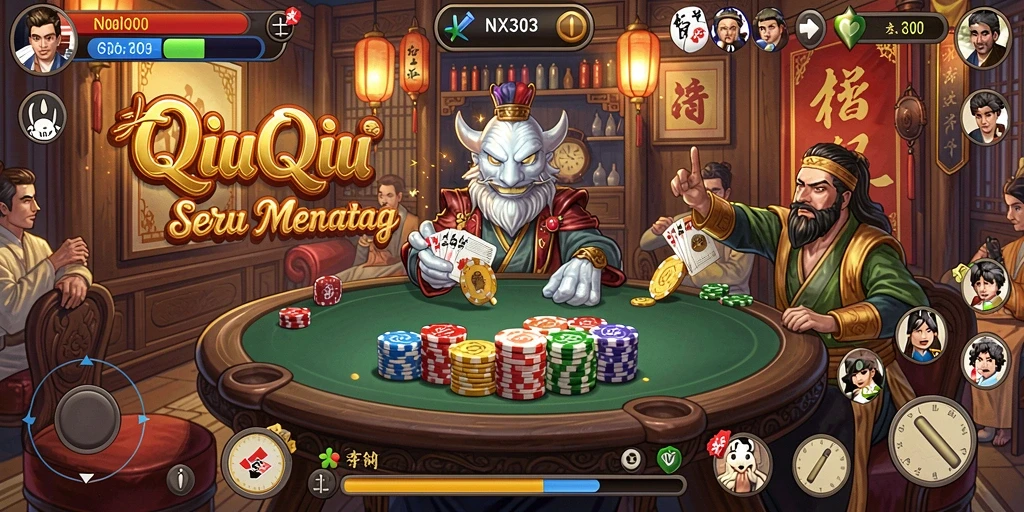 Tampilan gameplay seru QiuQiu di NX303, penuhi tantangan kartu.