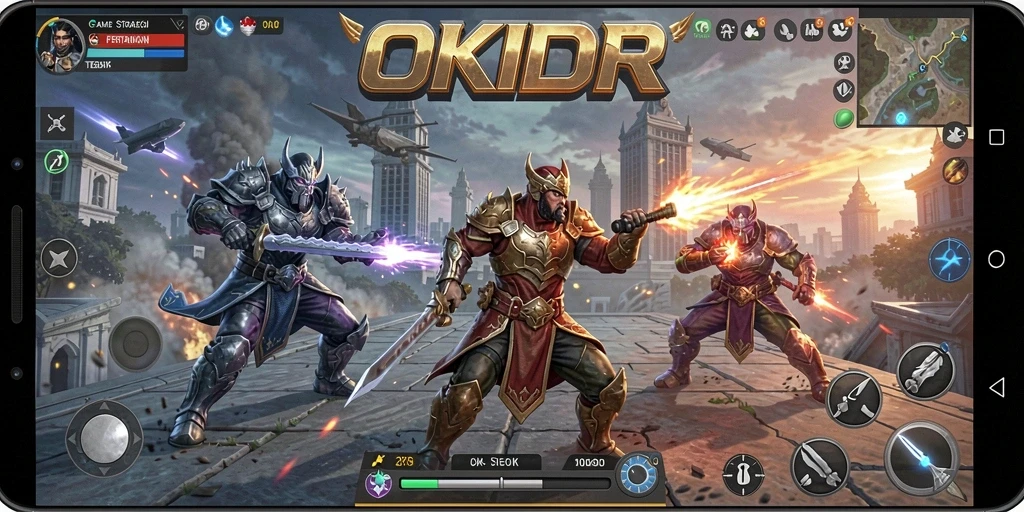 Tangkapan layar <strong>OKIDR</strong> menampilkan pertempuran strategi yang intens dan grafis yang memukau.