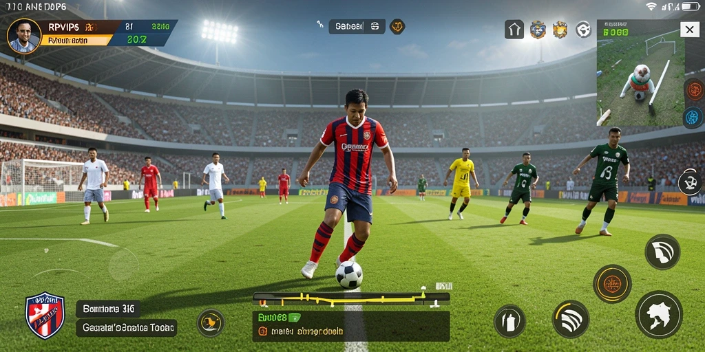 Screenshot gameplay RPVIP6 menunjukkan aksi menarik di lapangan sepak bola.