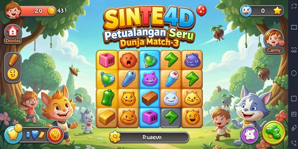 Screenshot gameplay SINTE4D menampilkan momen seru saat mencocokkan item.