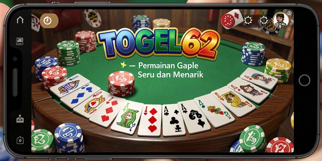 Tampilan gameplay seru TOGEL62 dengan kartu Gaple.