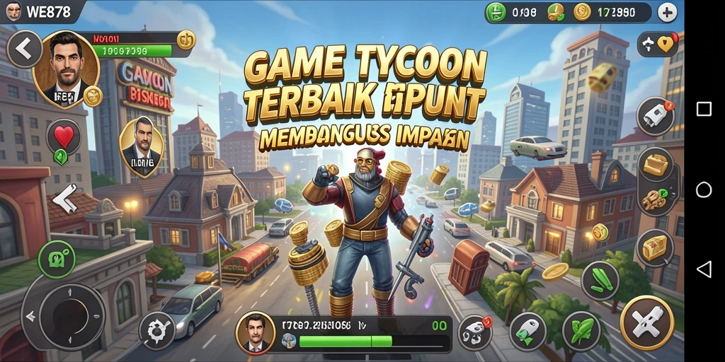 Tangkapan layar gameplay WE878 yang menunjukkan strategi bisnis yang seru.