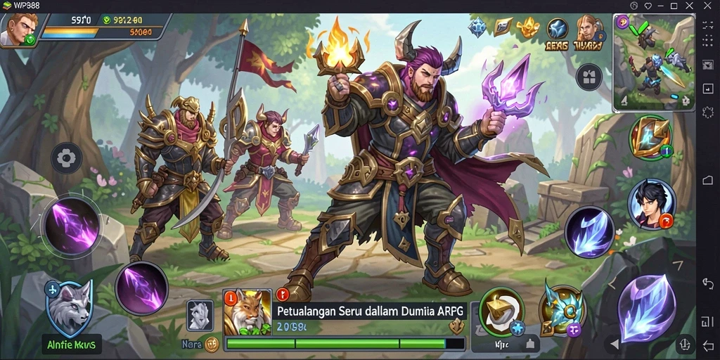 Screenshot gameplay WP888 yang menampilkan pertarungan seru di dunia ARPG.